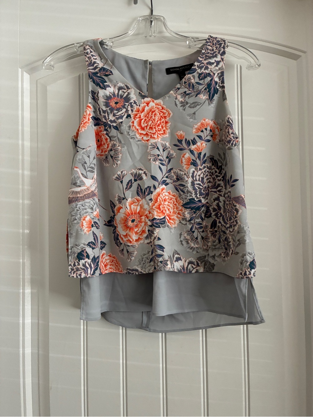 Banana Republic Baby Blue Floral Sleeveless Blouse with Coral Accents
